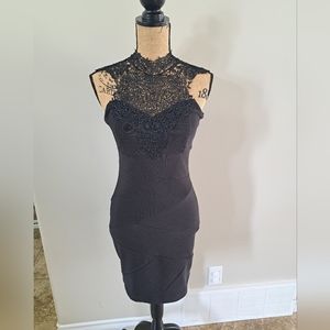 Le Chateau Black Bodycon High Neck Lace Dress